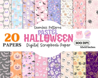 Pastel Halloween Pattern, Spooky Ghost Seamless, Kawaii Pink Pumpkin Bat Halloween, Cute Digital Repeating Pattern, Digital Scrapbooking