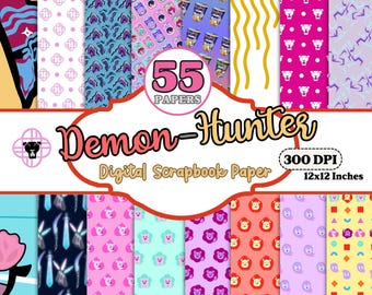 Demon Hunters Papers, Hunt Demon Seamless Pattern Bundle, Kpop Halloween Digital Repeating Patterns, Digital Printable Scrapbooking JPEG