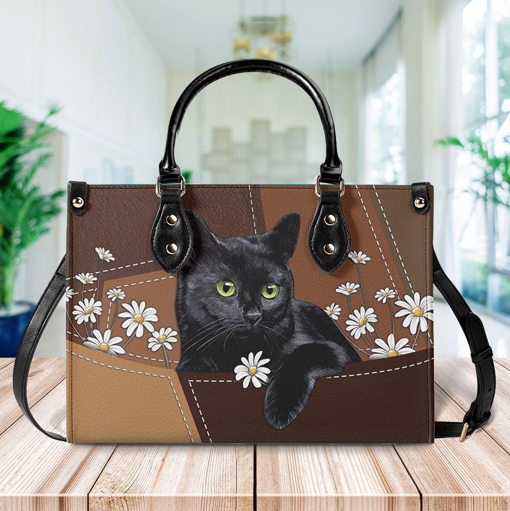 Discover Black Cat Leather Handbag, Animal Handbag, Cat Crossbody Bag, Cat Lover's Handbag, Gifts Bag