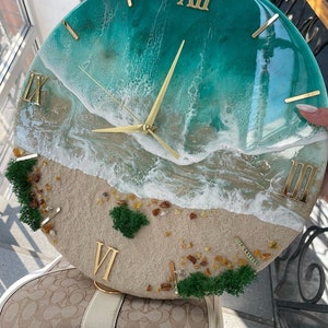 50CM Handcrafted Resin & Seaside Breezes: Epoxy Clocks Bringing the Ocean Waves to Your Home, Custom Epoxy Wall Clock, Unique Home Gift