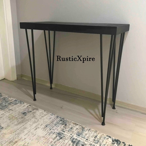 Black Console Table Modern Rustic, Hallway Table Modern Farmhouse Furniture, Rustic Entryway Console Table Black