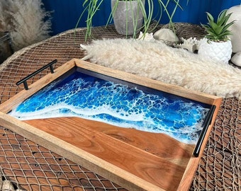 Epoxy Sea Wave Serving Tray / Delicatessen Tray / Tray with resin art and handle, sea with waves, wedding gift, gift for sea lovers