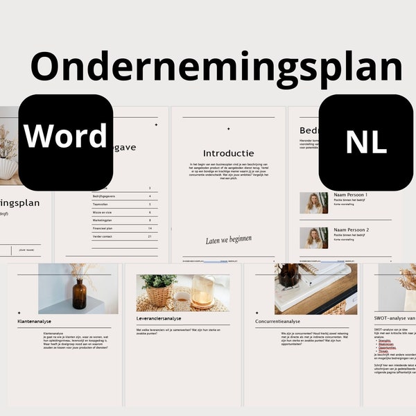 Ondernemingsplan Bedrijfsplan Nederlands - Startende Ondernemer Bedrijf Bouwen Template Word Bewerkbaar