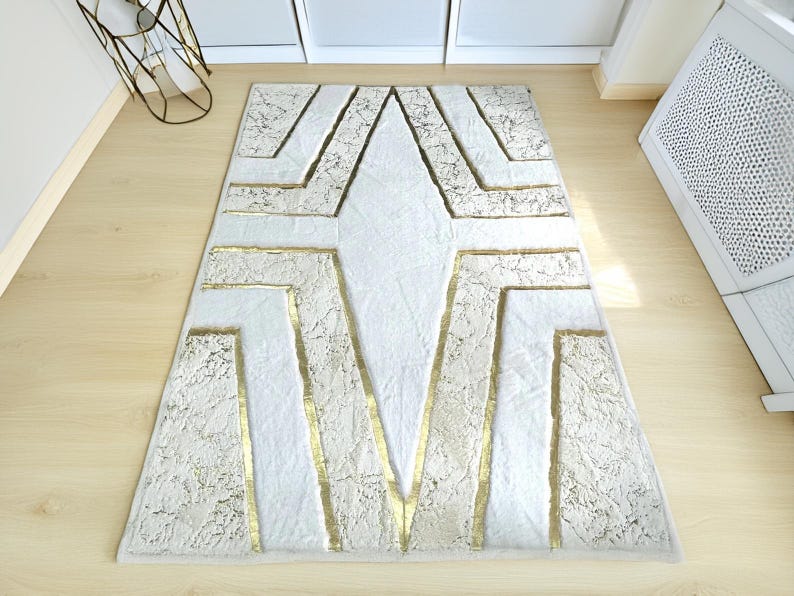 White Gold Runner Designer Luxury Shaggy Plush Bedroom 2x9 Rug, Soft ...