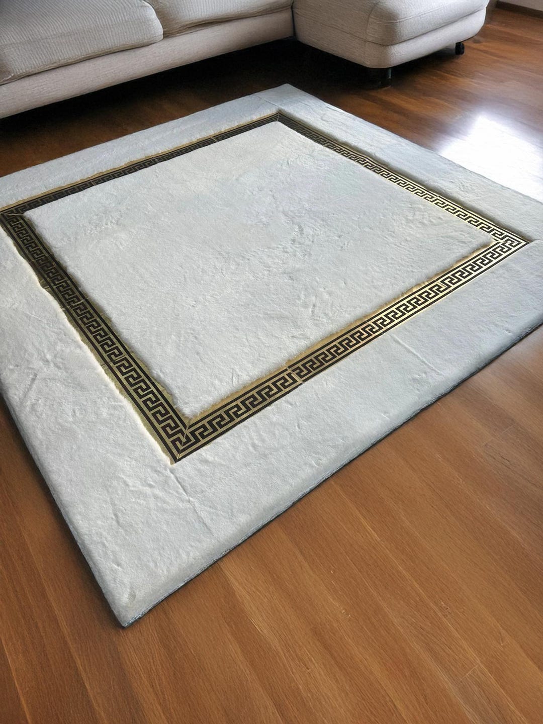 Designer Luxury White & Gold Shaggy Plush Bedroom 6x8 Rug, Soft High ...