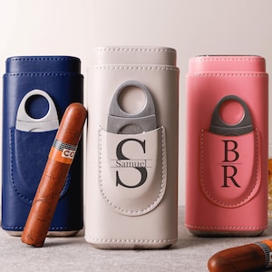 Portasigari personalizzato, portasigari in pelle con taglierino, custodia da viaggio per sigari personalizzata/regali di lusso per la festa del papà/miglior uomo/regali per i colleghi