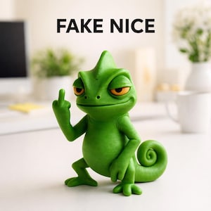 Chameleon Decor Gift Sarcastic Reptile Figurine with Middle Finger Jungle Desk Accent 3D Printed Gag Present