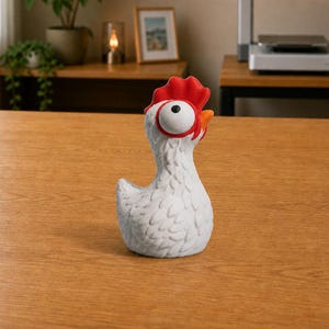 3D-gedruckte Hühnerfigur: Minimalistische Schreibtischdekoration mit Bauernhoftiermotiv, rustikales Wohnaccessoire
