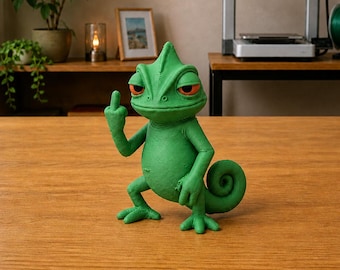 3D Printed Chameleon Figurine: Sarcastic Reptile Desk Accent, Gag Present