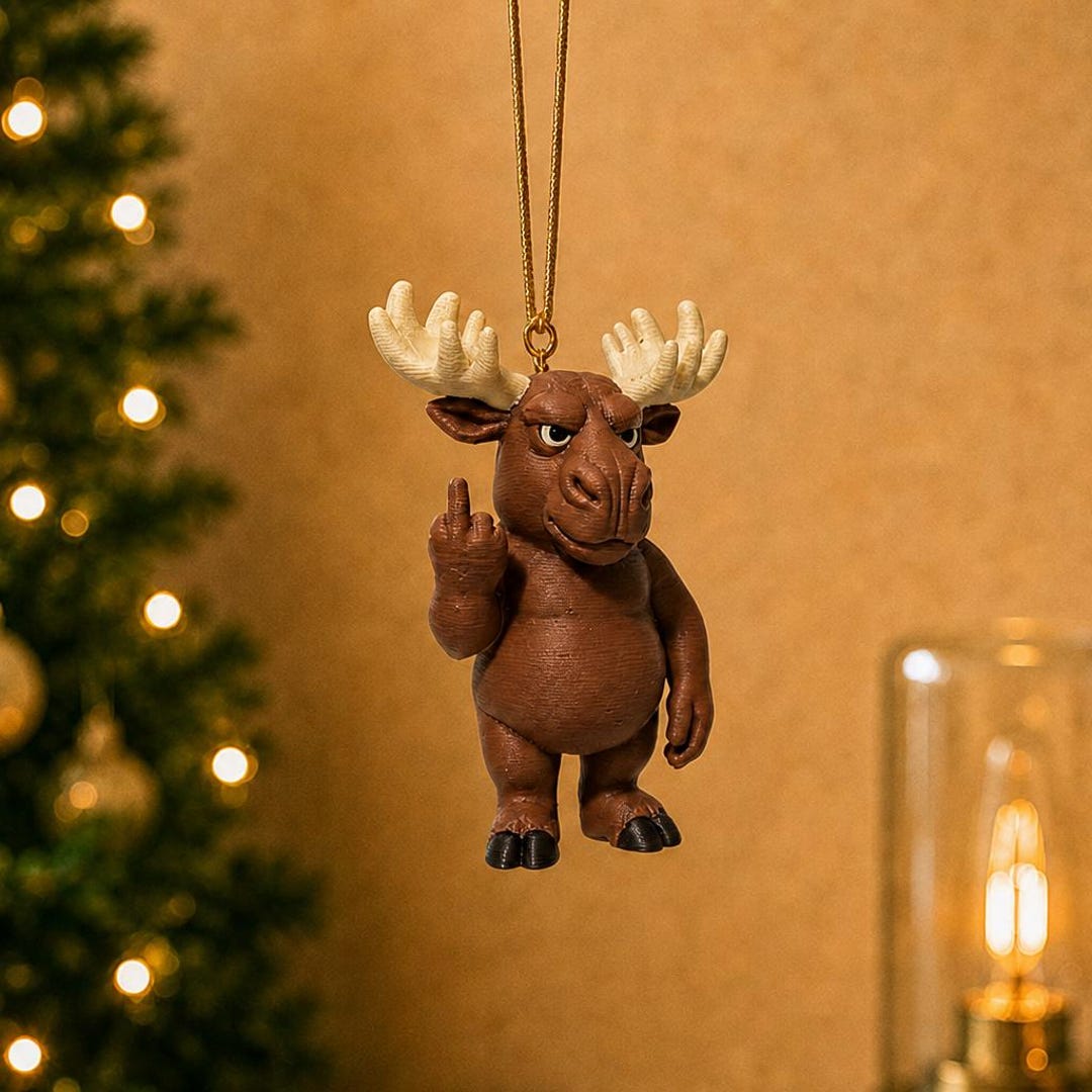Moose Ornament With Attitude – 3D Printed Middle Finger Christmas