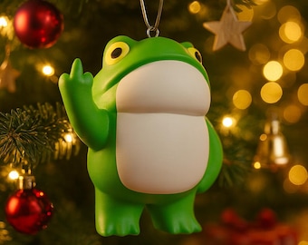 Christmas tree decoration, Middle Finger Frog Statue – Humorous 3D-Printed Decor