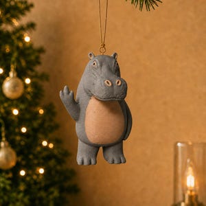 Christmas tree decoration, Middle Finger Hippo Statue – 3D-Printed Figurine,