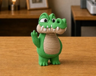 Crocodile middle finger figurine funny rude reptile decor sarcastic desk statue bold alligator gag gift for coworker humor lovers
