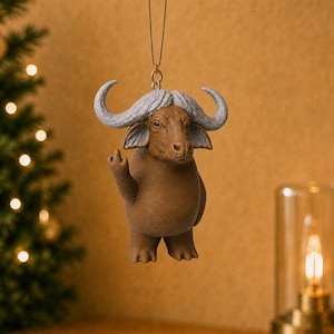 Boomhanger, standbeeld middelvinger buffel – 3D-geprinte boomdecoratie