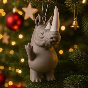Baumhänger Rhino Mittelfinger Statue - 3D-gedruckte Weihnachtsdekoration