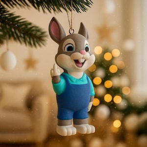 Tree decoration, Bunny flipping the middle finger statue –  3D-printed bunny
