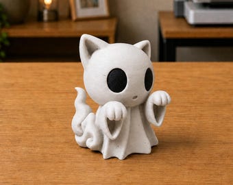 Ghost Cat Figurine: Spooky Halloween Decor, Gothic Desk Accessory, Eerie Cat Lover Gift