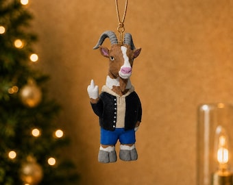 Tree decoration, Middle Finger Goat Figurine – 3D-Printed Desk Decor, Eco-Friendly Sculpture
