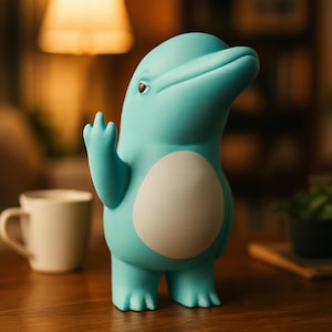 Delfin som viftar med långfingret – 3D-utskriven skrivbordsdekoration, iögonfallande skrivbordsprydnad