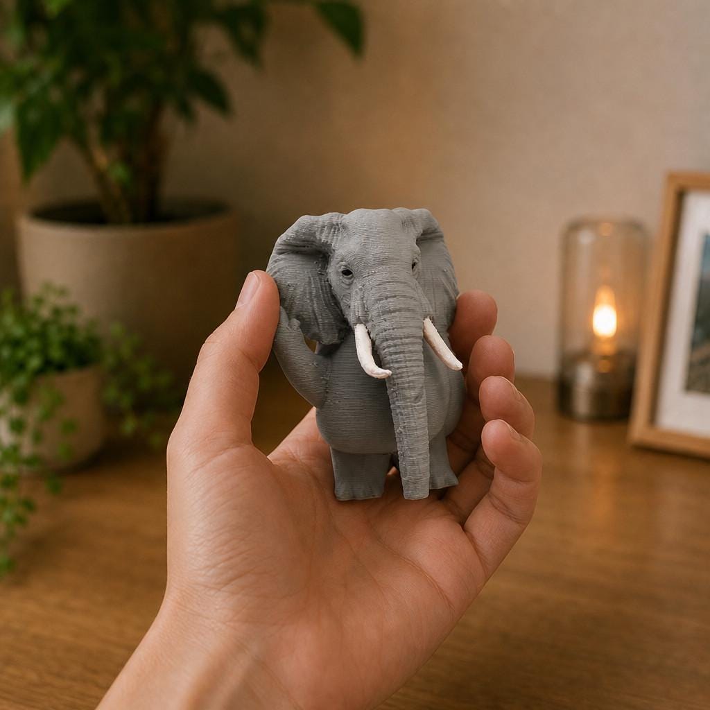 3D Printed Elephant Figurine: Rude Animal Desk Statue, Sarcastic