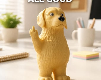Golden retriever middle finger figurine funny rude dog decor sarcastic desk statue bold dog lover gag gift for coworker humor