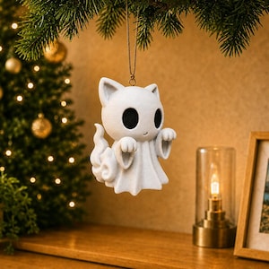 Boomhanger - Miniatuur spookkatbeeldje - Milieuvriendelijk materiaal - 3D-geprint beeldje