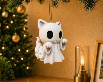 Tree hanger - Miniature Ghost Cat Statue – Eco-Friendly Material - 3D-Printed sculpture