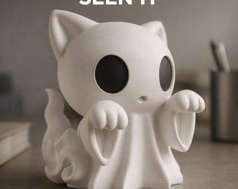 Ghost cat figurine spooky halloween decor cute cat statue mini animal decor gothic desk accessory unique cat lover gift eerie home piece