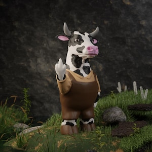 Statua di mucca con dito medio – Decorazione da scrivania umoristica stampata in 3D, regalo unico per gli amanti degli animali, accento giocoso per la casa o l'ufficio, statuetta