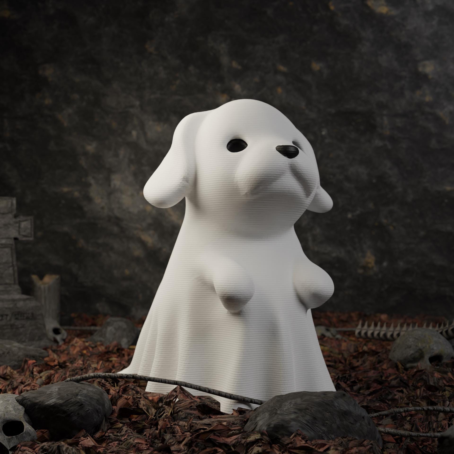 Ghost Dog Figurine – 3D-Printed Halloween Dog Decor, Cute Spooky Gift for Pet Lovers, Unique Desk or Shelf Ornament