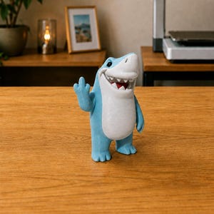 3D-gedruckte Hai-Figur: Unverschämte Mittelfinger-Tischfigur für makabren Humor