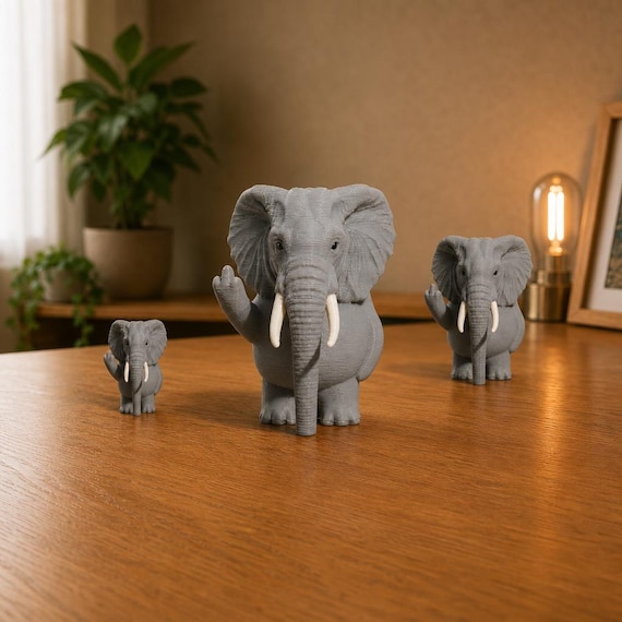 3D Printed Elephant Figurine: Rude Animal Desk Statue, Sarcastic