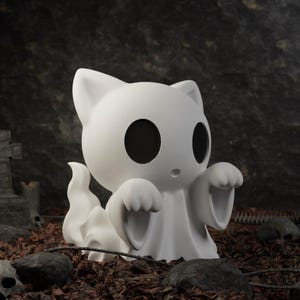 Miniature Ghost Cat Statue – Spooky Cute Decor, Unique Gift for Cat Lovers, Halloween Figurine, Eco-Friendly Material - 3D-Printed sculpture