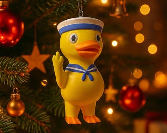 Christmas tree decoration, Middle Finger navy Duck – 3D-Printed Mini Statue – Tree hanger
