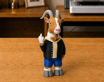 3D-geprint geitenbeeldje: sarcastische dierendecoratie, beeldje met middelvinger, grappig cadeau