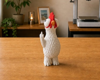 Crazy Chicken Figurine: Rude Middle Finger Desk Statue, Sarcastic Farm Decor