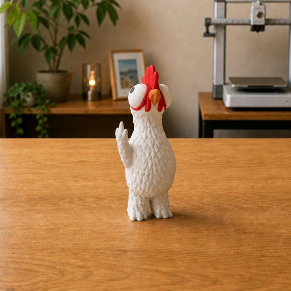 Crazy Chicken Figurine: Rude Middle Finger Desk Statue, Sarcastic Farm Decor