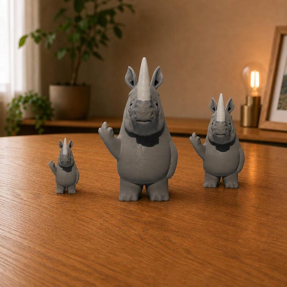Rhino Middle Finger Figurine Funny Rude Animal Gift Sarcastic Desk