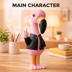 Rosa flamingo-present med attityd, tropisk skrivbordsdekoration, sarkastisk fågelfigur, oförskämd hylla, 3D-tryckt present