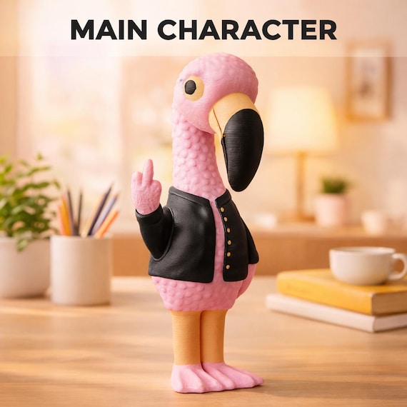 Pink Flamingo Gift with Attitude Tropical Desk Decor Sarcastic Bird Figurine Rude Shelf Accent 3D Printed Present