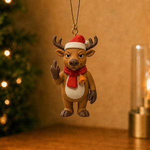 Ornamento natalizio Sassy Santa Renna – Decorazione natalizia da appendere stampata in 3D con dito medio