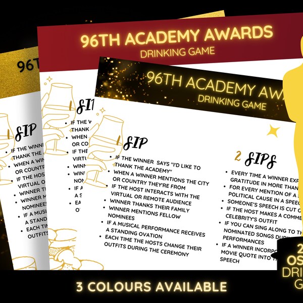 96th Academy Awards Party Drinking Game | Fun Game for Adults | Party Printable | 2024 Oscars | Award Show Party Game | Instant Download