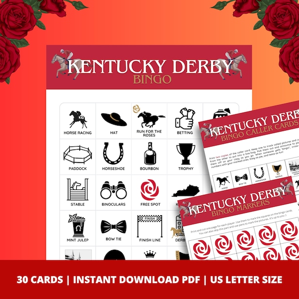 Kentucky Derby BINGO Game | Fun Game for Adults | Party Printable | 2024 Kentucky Derby | Horse Racing Bingo | Instant Download