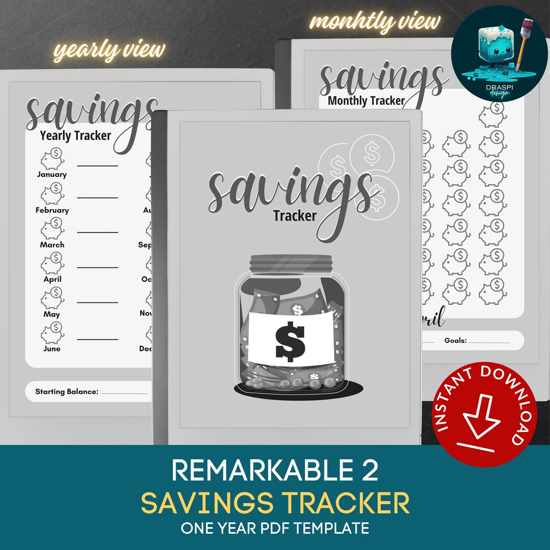 Remarkable 2 Savings Tracker Template | Remarkable 2 Yearly & Monthly ...