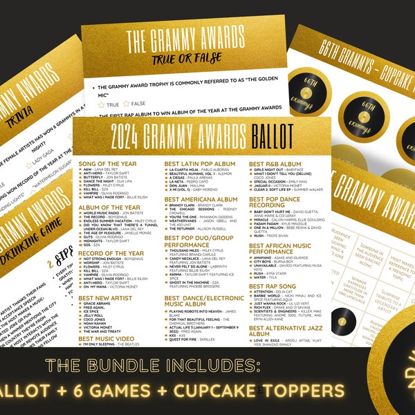 66th Grammy Awards Game Night Bundle | Academy Awards Watch Party Bundle | Party Printable | 2024 Grammys | Instant Download