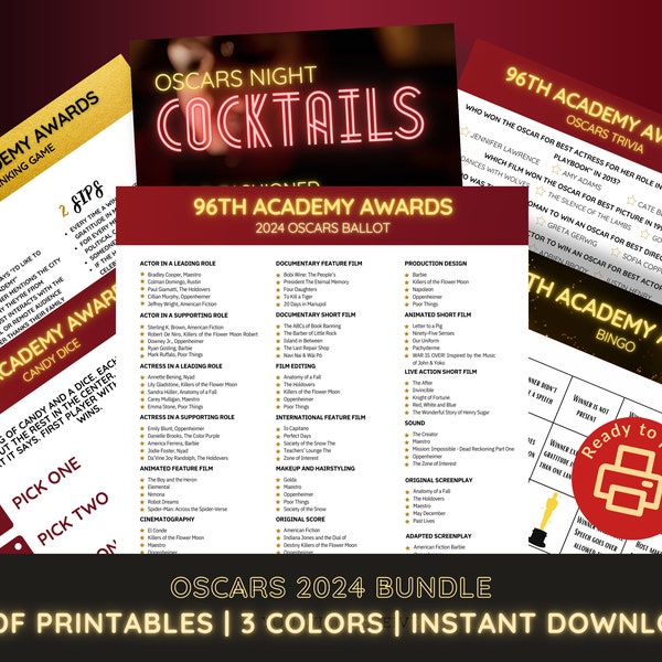 96th Academy Awards Party Games MEGA BUNDLE | Fun Game for Adults | Party Printables | 2024 Oscars Ballot | Oscars Bingo | Instant Download