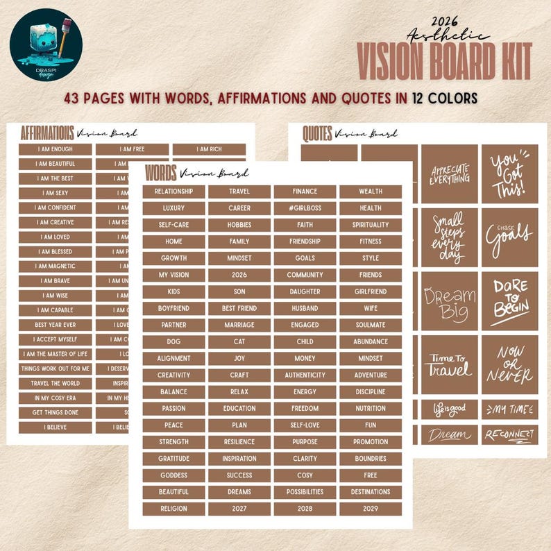 2026 Vision Board Kit Printable | Aesthetic Dream Board Images ...