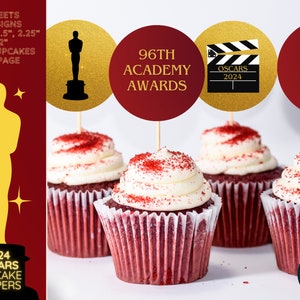 96th Academy Awards Party Cupcake Toppers Bundle | 4 Designs Cupcake Decor | Party Printable | 2024 Oscars | Instant Download