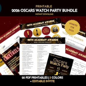 Oscars 2026 Party Games Bundle | Trivia, Bingo, Ballot + Editable Invite (Instant Download)
