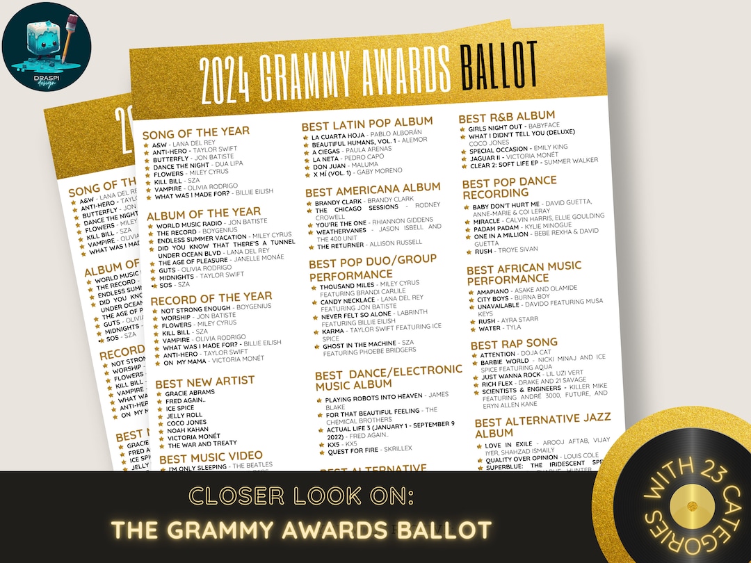66th Grammy Awards Ballot Academy Awards Watch Party Party Printable